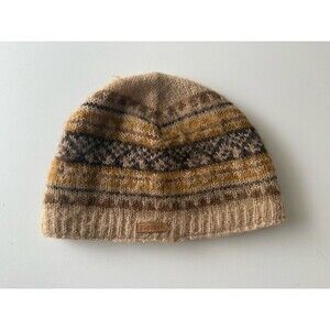 Everest Designs Cap Brown Fair Isle 100% Wool Fleece Lined Roll Beanie Hat Nepal
